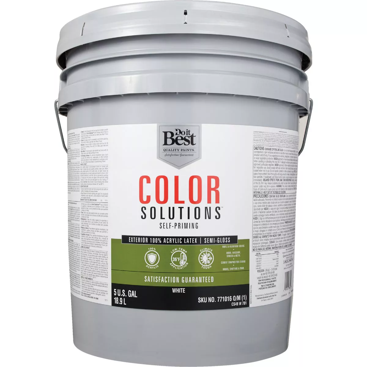 Do it Best Color Solutions 100% Acrylic Latex Self-Priming Semi-Gloss Exterior House Paint, White, 5 Gal. - photo 2