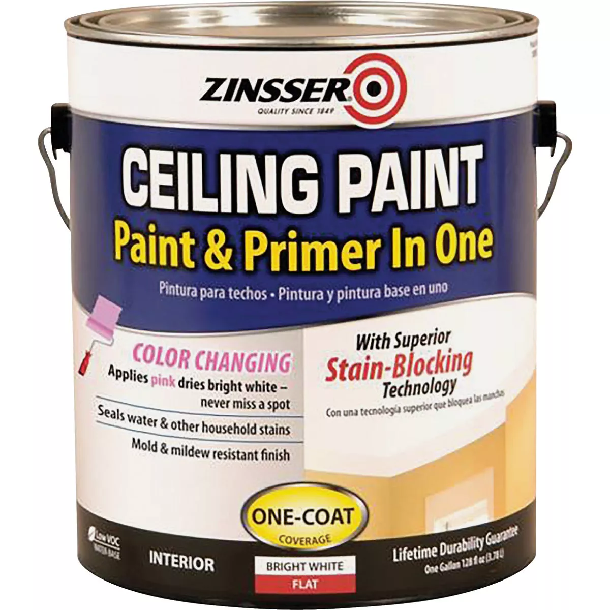 Zinsser Latex Paint & Primer In One Stainblock Flat Ceiling Paint, Bright White, 1 Gal. - photo 2