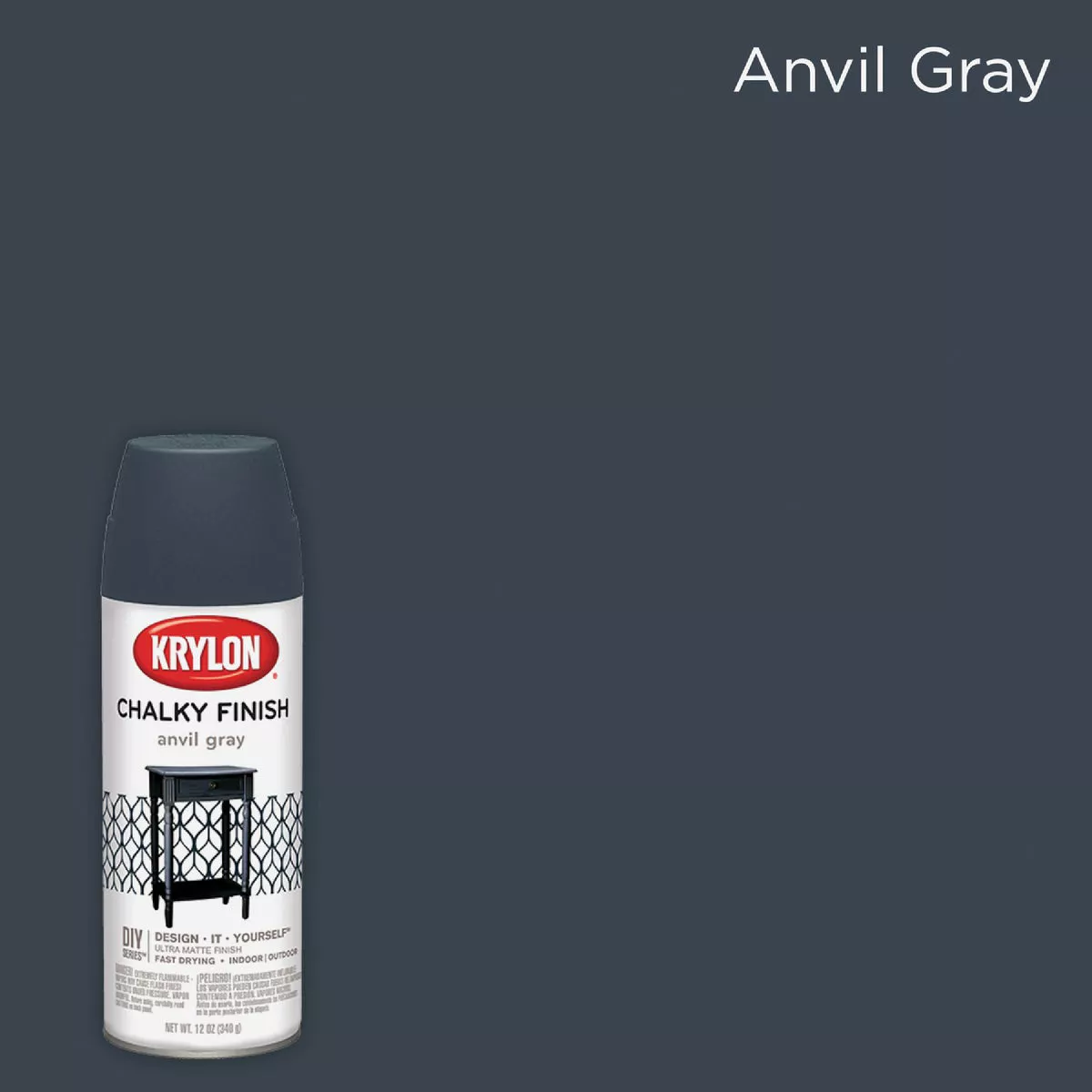 Krylon CHALKY FINISH 12 Oz. Ultra Matte Chalk Spray Paint, Anvil Gray - photo 2