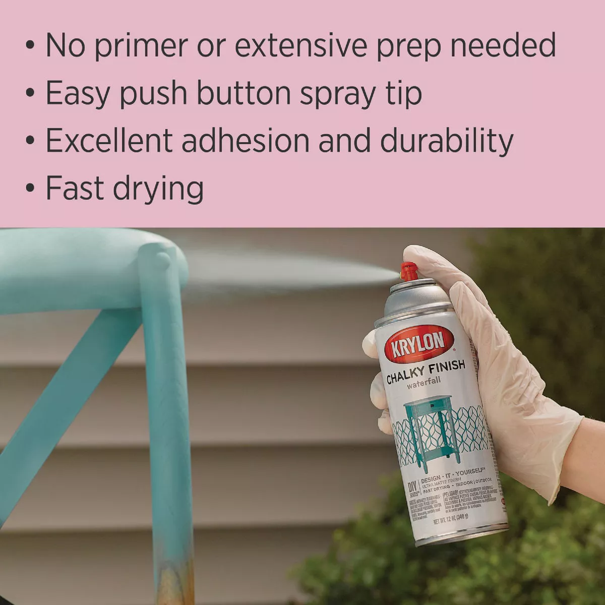 Krylon CHALKY FINISH 12 Oz. Ultra Matte Chalk Spray Paint, Bonnet Pink - photo 3