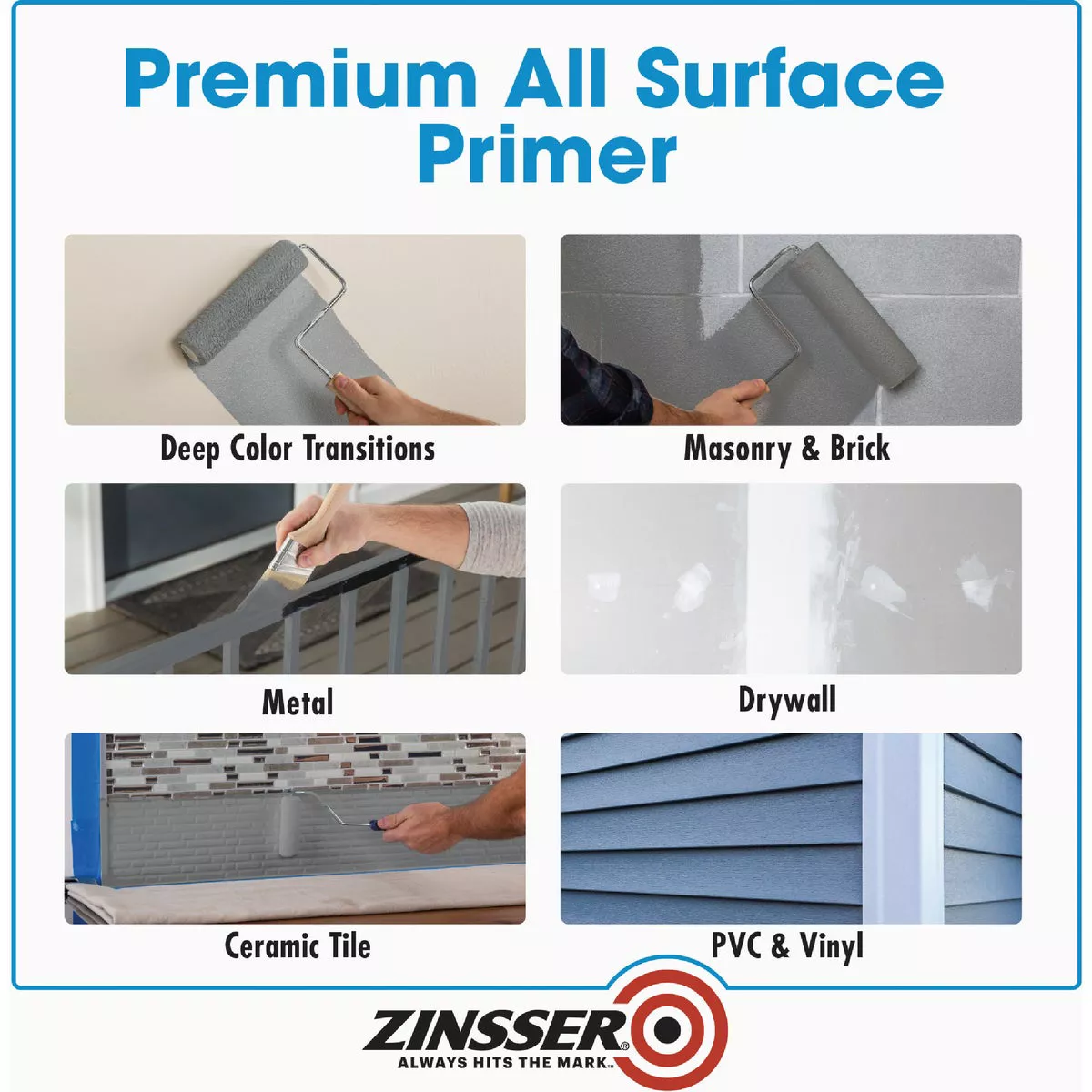 Zinsser Bulls Eye 1-2-3 Water-Base Interior/Exterior Stain Blocking Primer, Gray, 1 Gal. - photo 4