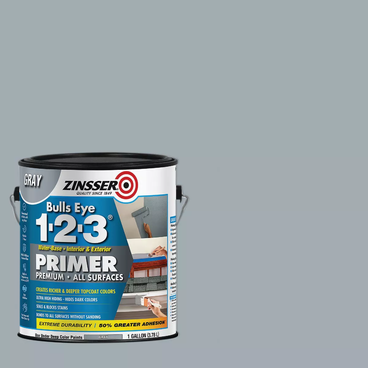 Zinsser Bulls Eye 1-2-3 Water-Base Interior/Exterior Stain Blocking Primer, Gray, 1 Gal. - photo 8