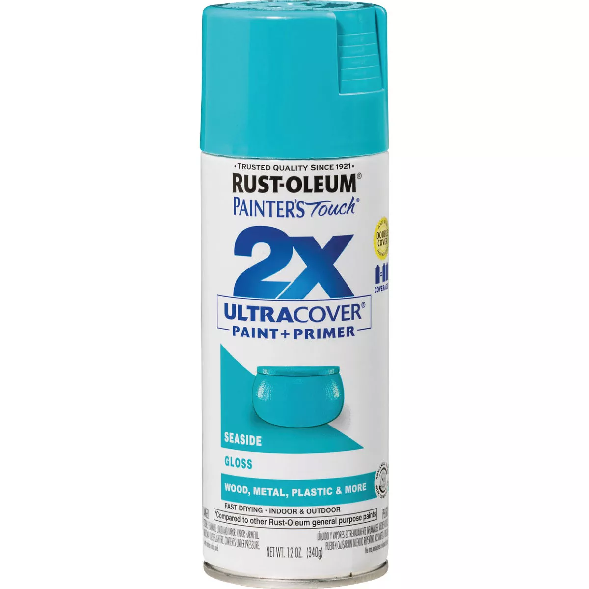 Rust-Oleum Painter's Touch 2X Ultra Cover 12 Oz. Gloss Paint + Primer Spray Paint, Seaside - photo 8
