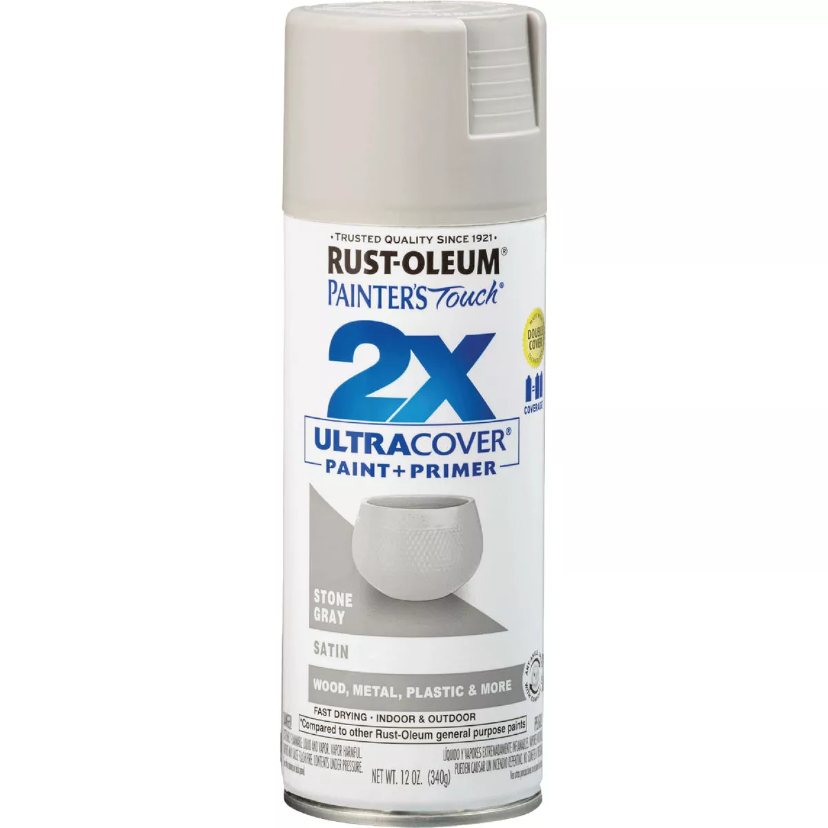 Rust-Oleum Painter's Touch 2X Ultra Cover 12 Oz. Satin Paint + Primer Spray Paint, Stone Gray - photo 8