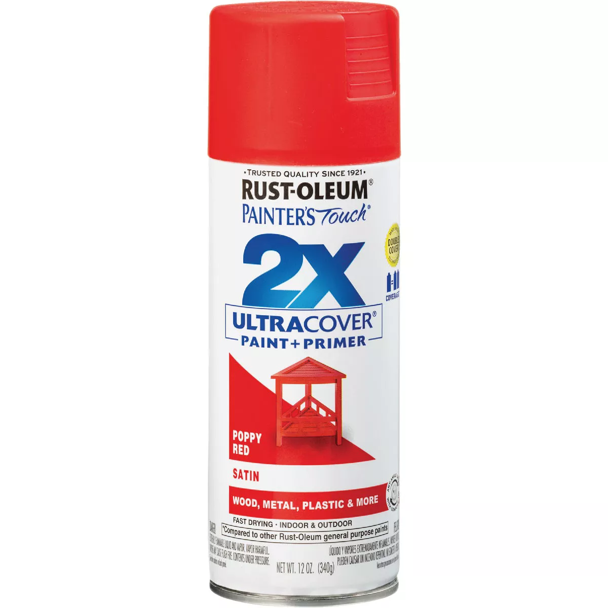 Rust-Oleum Painter's Touch 2X Ultra Cover 12 Oz. Satin Paint + Primer Spray Paint, Poppy Red - photo 2