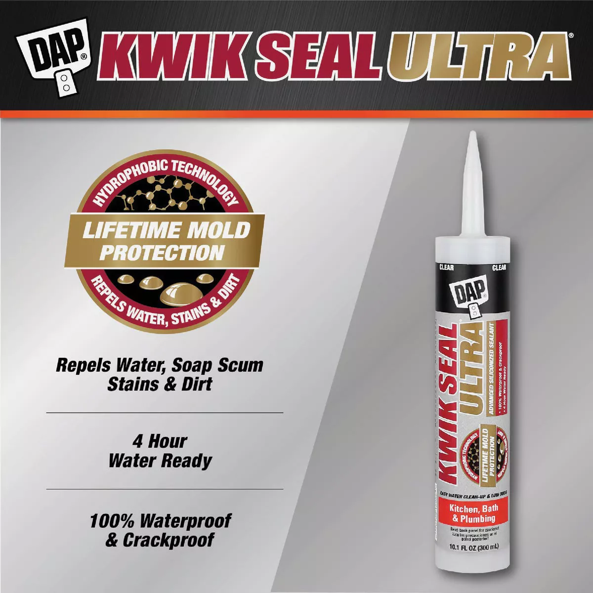 DAP KWIK SEAL ULTRA 10.1 Oz. Clear Kitchen & Bath Silicone Sealant - photo 7