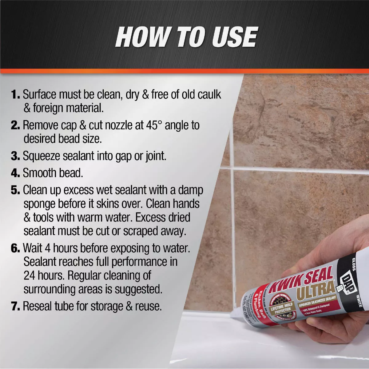 DAP KWIK SEAL ULTRA 5.5 Oz. Clear Siliconized Kitchen & Bath Sealant - photo 5