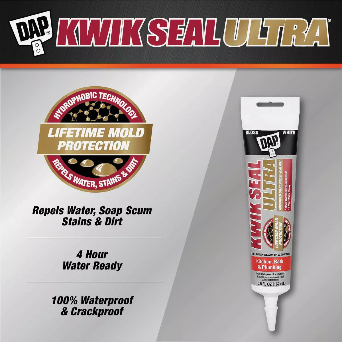 DAP KWIK SEAL ULTRA 5.5 Oz. Biscuit Siliconized Kitchen & Bath Sealant - photo 2