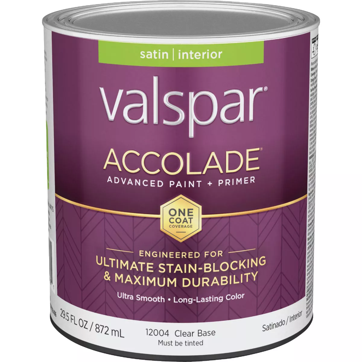 Valspar Accolade Super Premium 100% Acrylic Paint & Primer Satin Interior Wall Paint, Clear Base, 1 Qt.