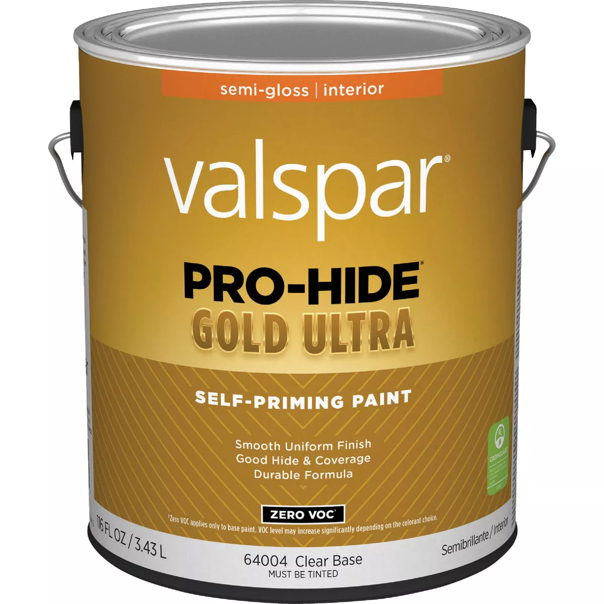 Valspar Pro-Hide Gold Ultra Zero VOC Latex Semi-Gloss Interior Wall Paint, Clear Base, 1 Gal.