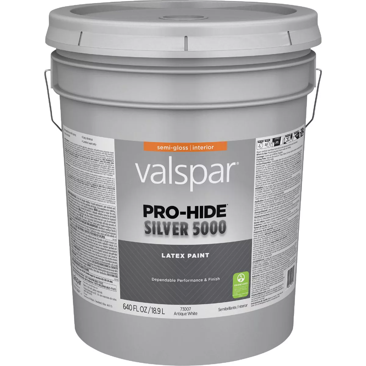 Valspar Pro-Hide Silver 5000 Latex Semi-Gloss Interior Wall Paint, Antique White, 5 Gal.