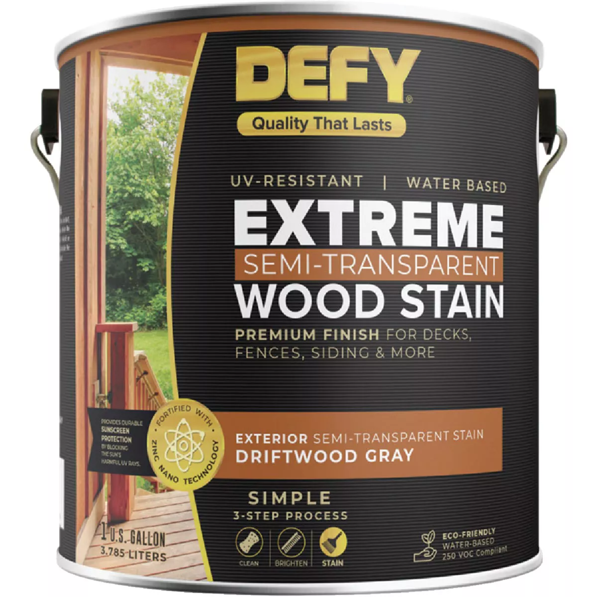 DEFY Extreme Semi-Transparent Exterior Wood Stain, Driftwood Gray, 1 Gal. Can