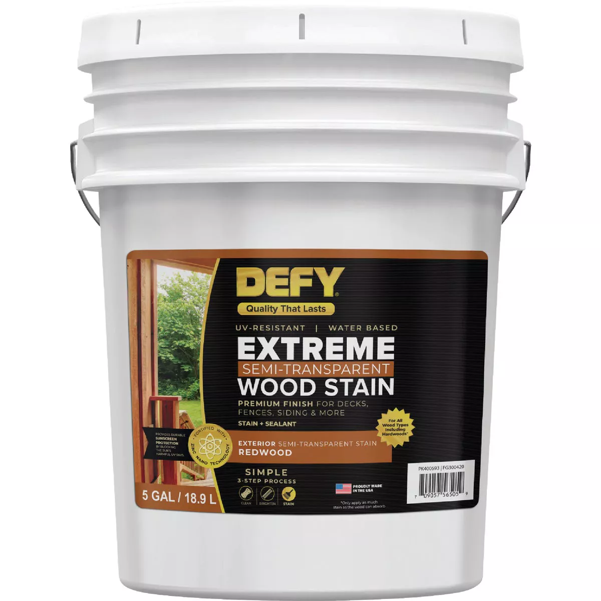 DEFY Extreme Semi-Transparent Exterior Wood Stain, Redwood, 5 Gal.