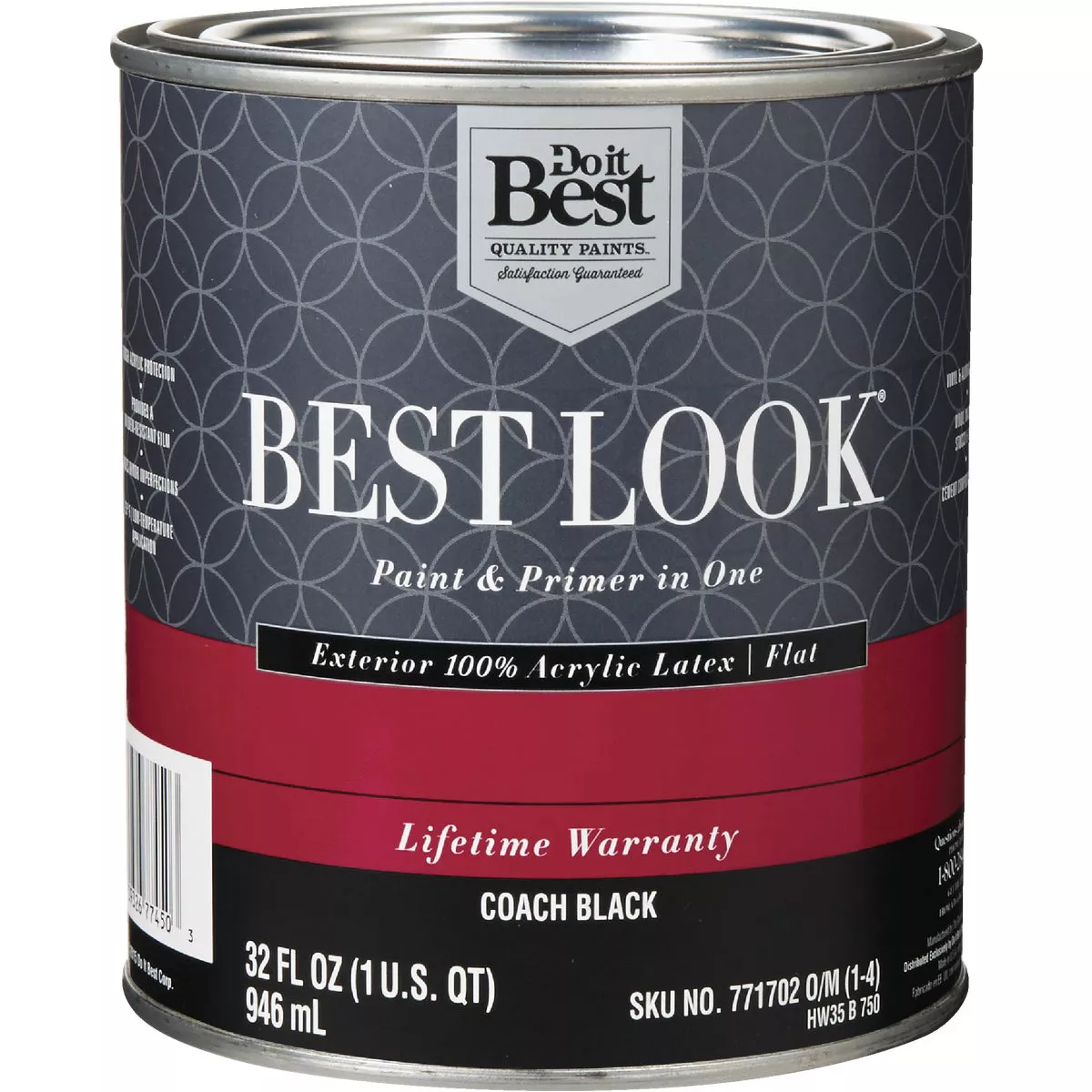 Best Look 100% Acrylic Latex Premium Paint & Primer In One Flat Exterior House Paint, Coach Black, 1 Qt.
