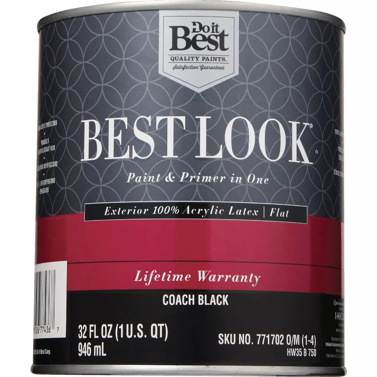Best Look 100% Acrylic Latex Premium Paint & Primer In One Flat Exterior House Paint, Coach Black, 1 Qt. - photo 2