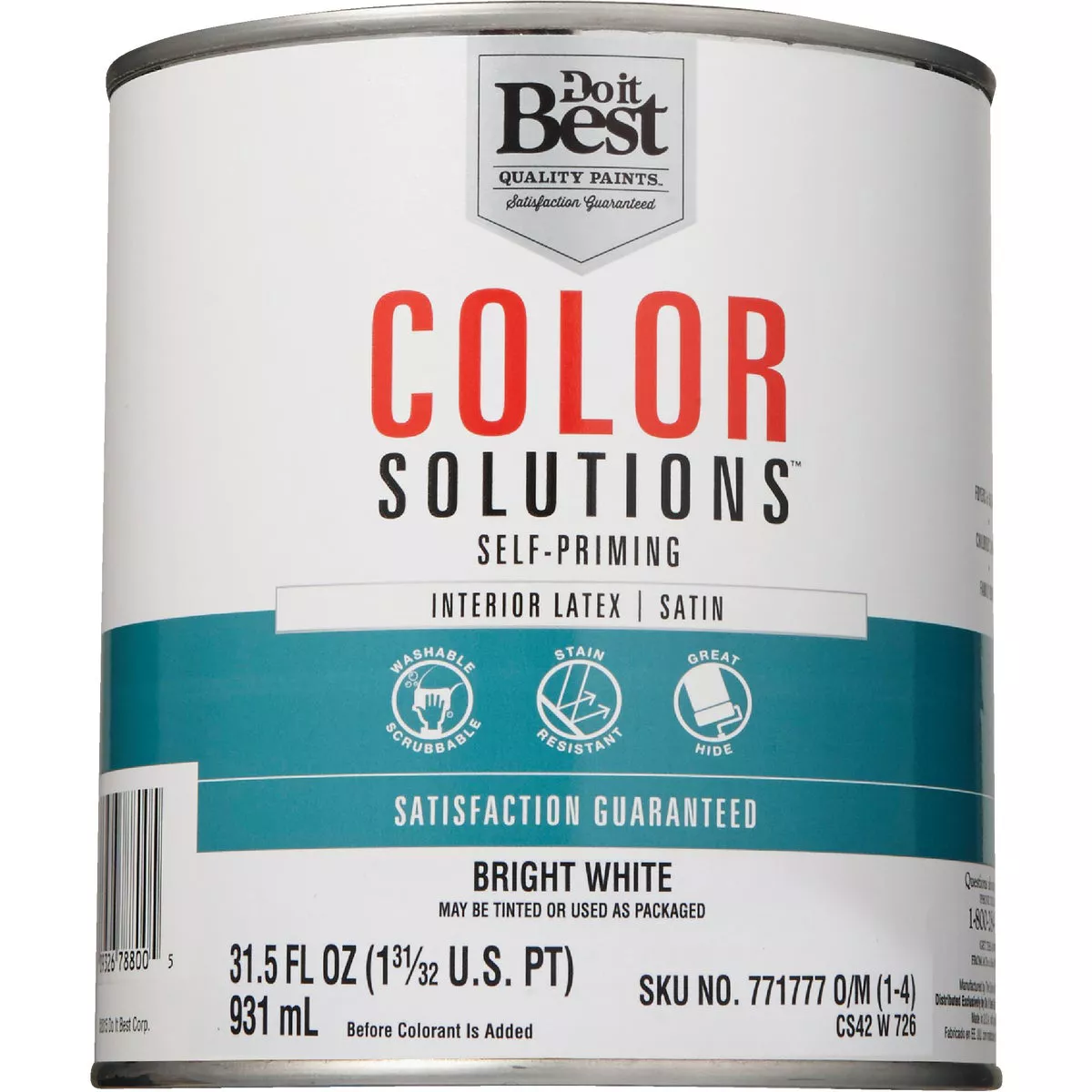Do it Best Color Solutions Latex Self-Priming Satin Interior Wall Paint, Bright White, 1 Qt. - photo 2