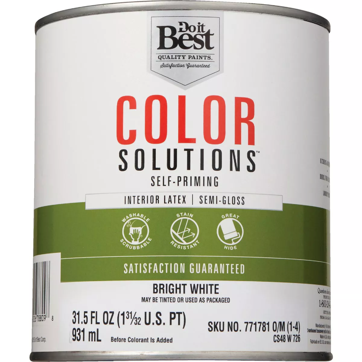 Do it Best Color Solutions Latex Self-Priming Semi-Gloss Interior Wall Paint, Bright White, 1 Qt. - photo 2
