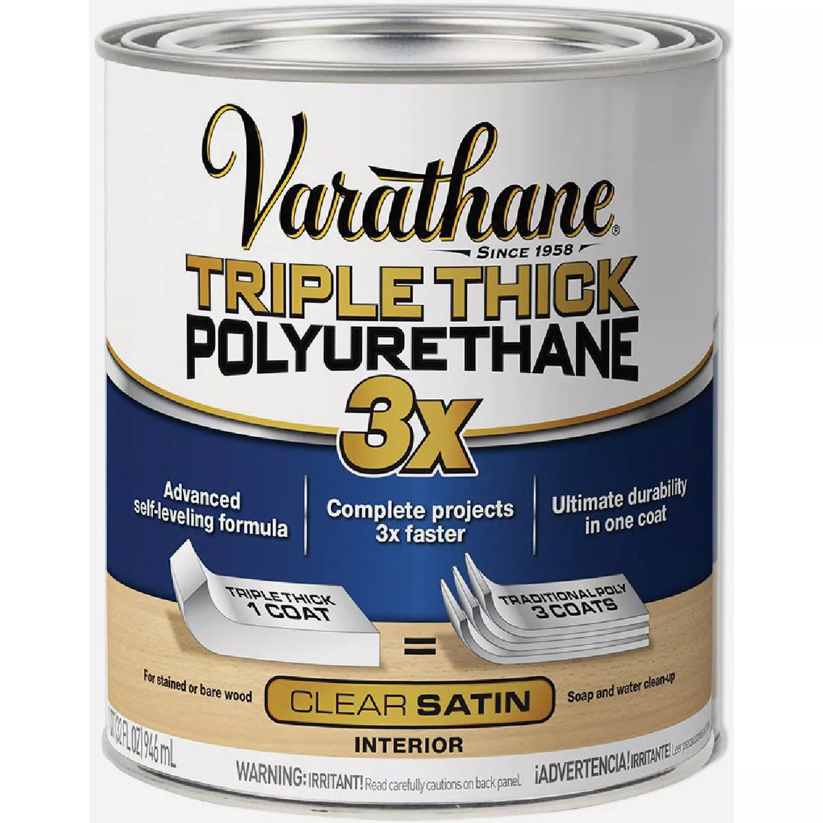 Varathane Satin Triple Thick Interior Polyurethane, 1 Qt.