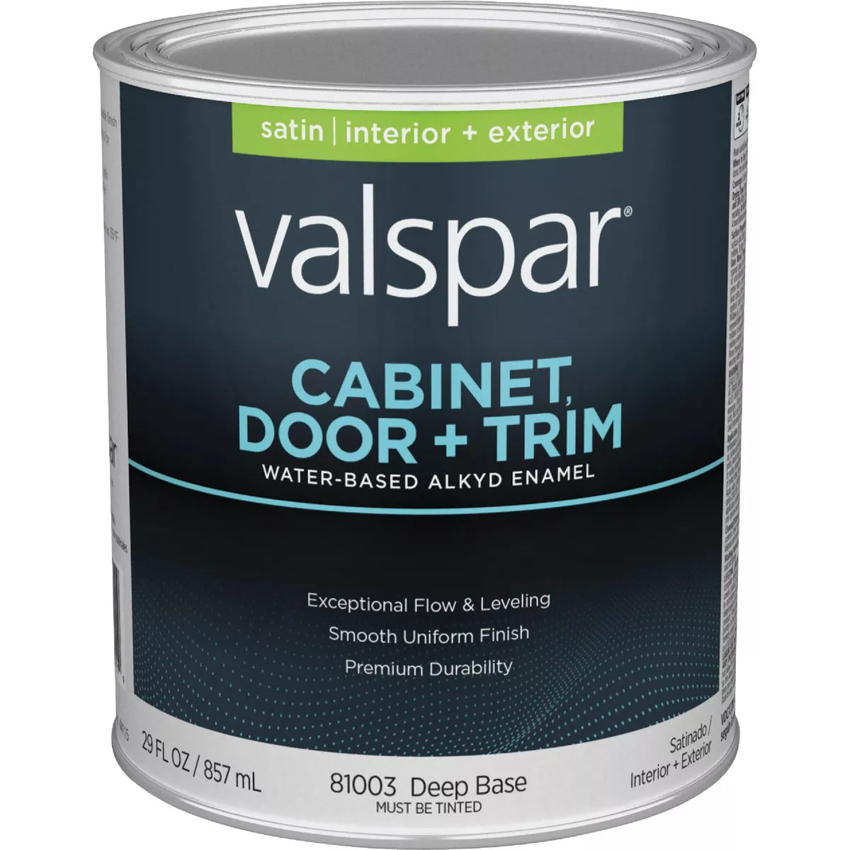 Valspar Cabinet Door and Trim Waterborne Alkyd Satin Interior/Exterior Enamel, Deep Base, 1 Qt.