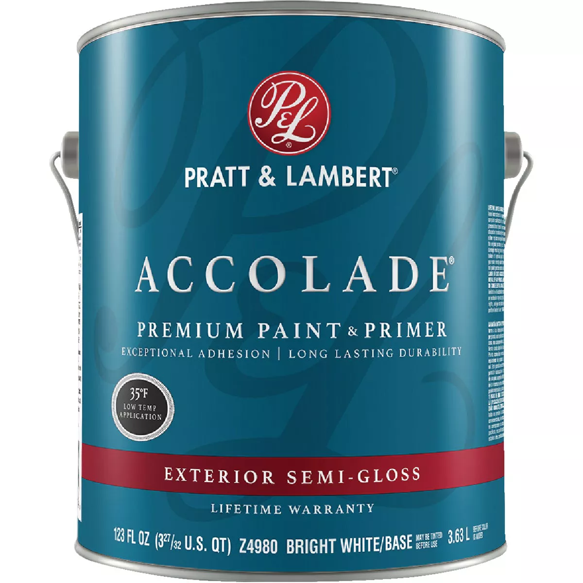 Pratt & Lambert Accolade 100% Acrylic Paint & Primer Semi-Gloss Exterior House Paint, Bright White Base, 1 Gal.