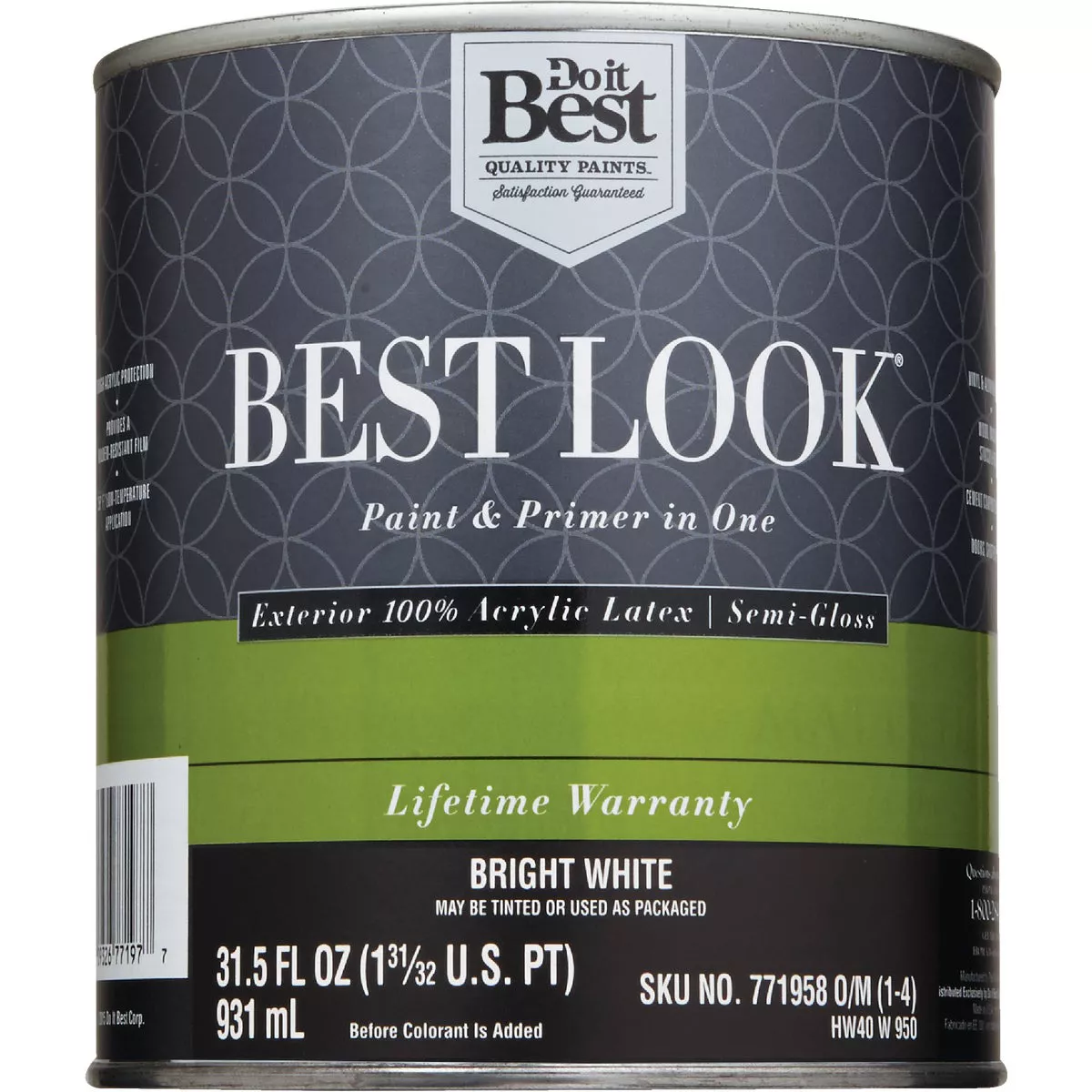 Best Look 100% Acrylic Latex Premium Paint & Primer In One Semi-Gloss Exterior House Paint, Bright White, 1 Qt. - photo 2