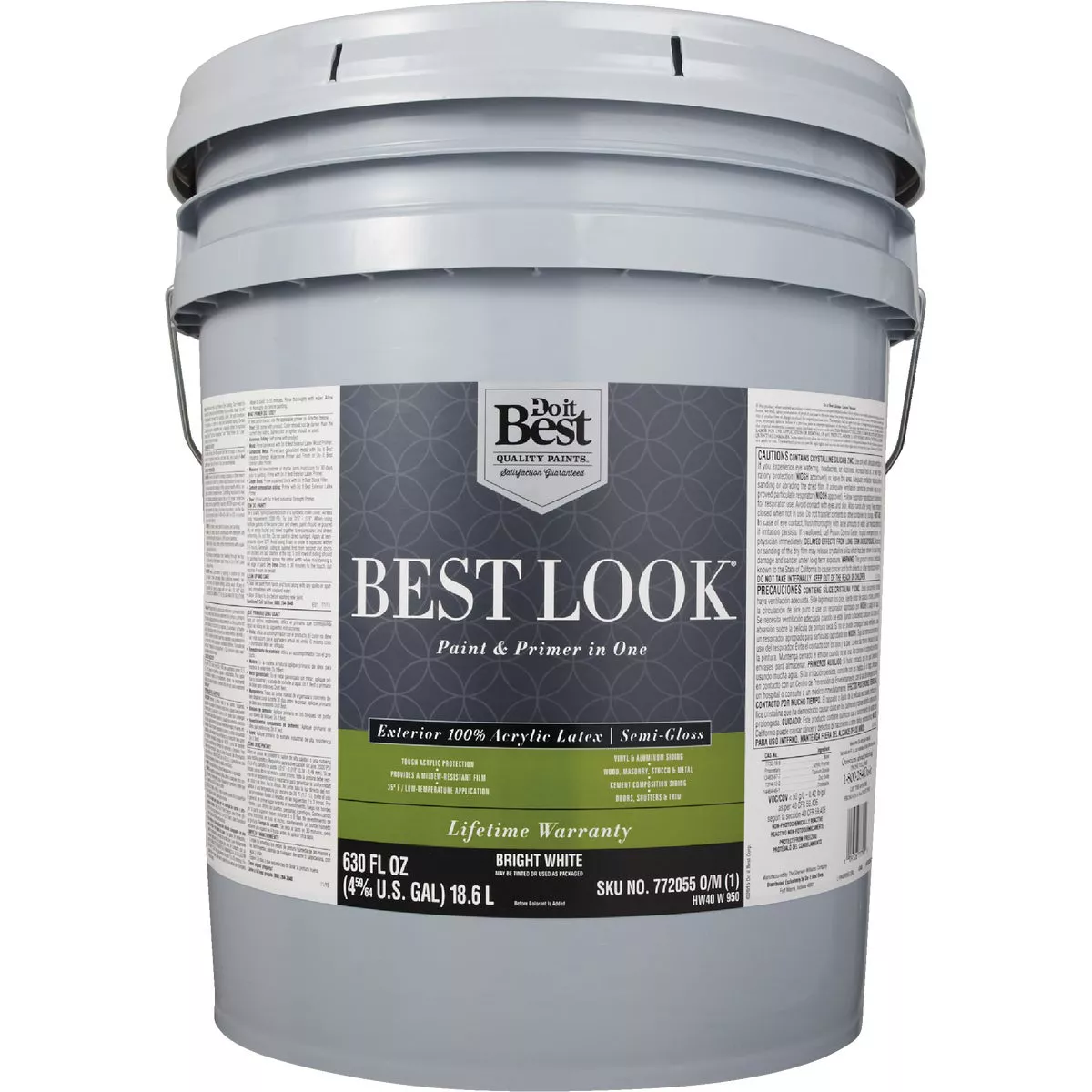 Best Look 100% Acrylic Latex Premium Paint & Primer In One Semi-Gloss Exterior House Paint, Bright White, 5 Gal. - photo 2