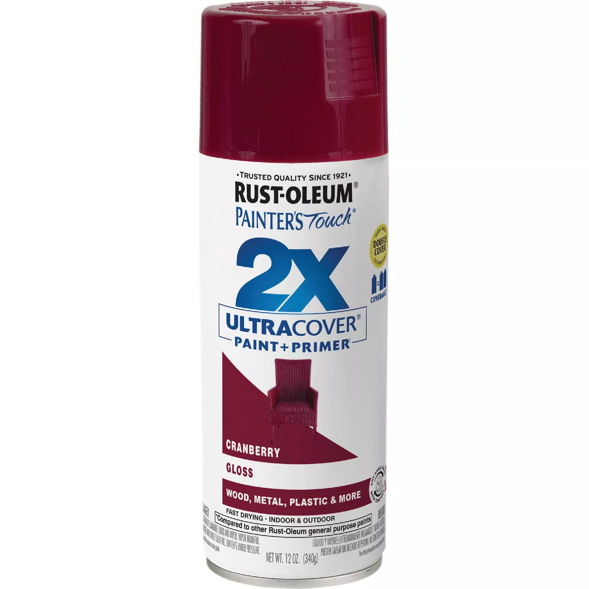Rust-Oleum Painter's Touch 2X Ultra Cover 12 Oz. Gloss Paint + Primer Spray Paint, Cranberry - photo 2