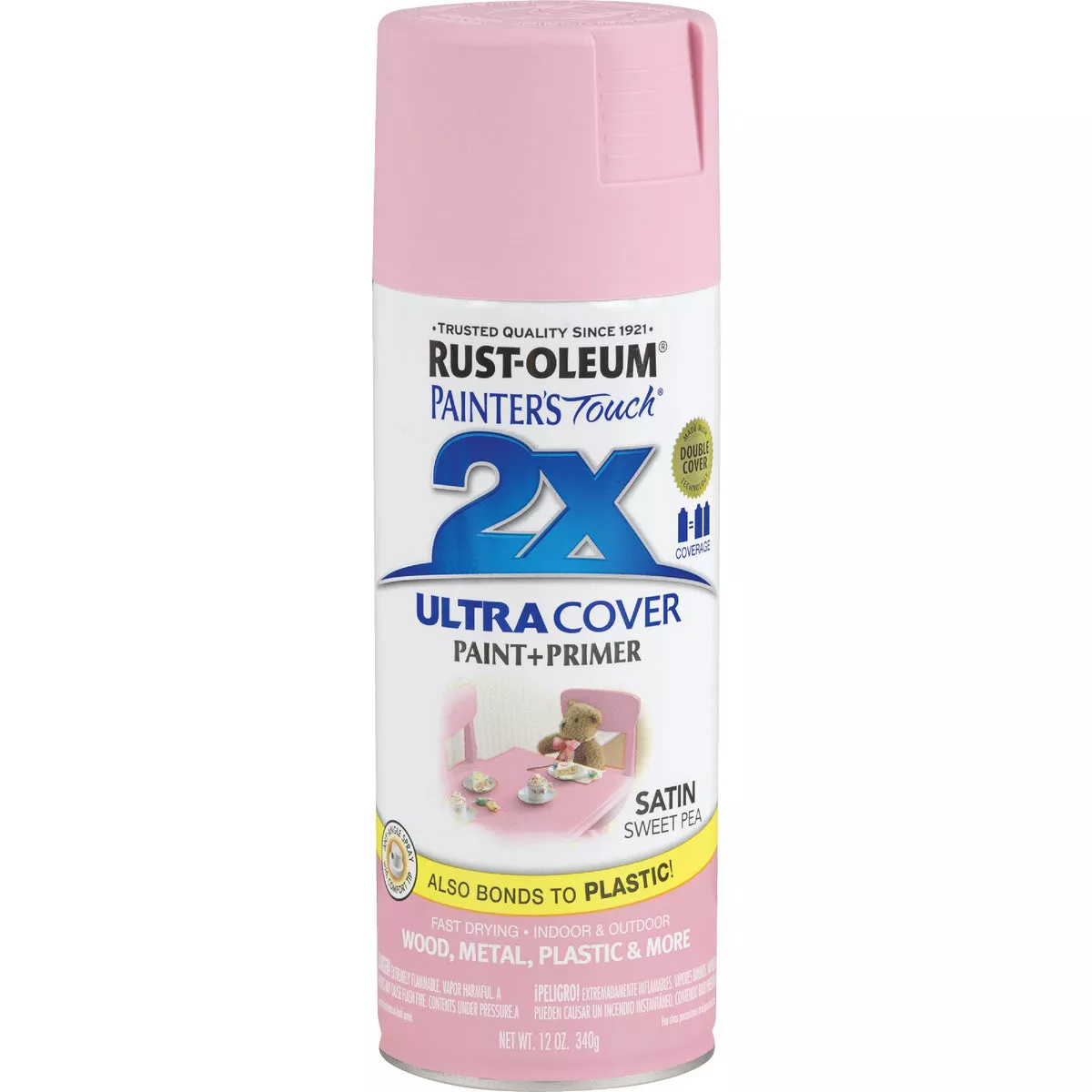 Rust-Oleum Painter's Touch 2X Ultra Cover 12 Oz. Satin Paint + Primer Spray Paint, Sweet Pea - photo 2