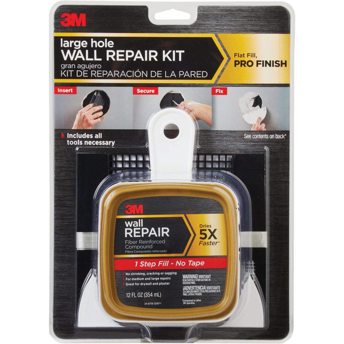 3M Large Hole Wall Repair Kit with 12 fl. oz Compound, Self-Adhesive Back  Plate, Putty Knife and Sanding Pad 
