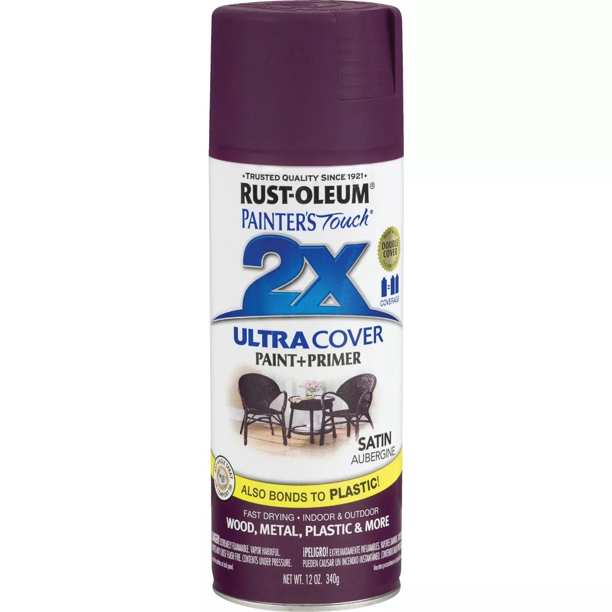 Rust-Oleum Painter's Touch 2X Ultra Cover 12 Oz. Satin Paint + Primer Spray Paint, Aubergine - photo 3