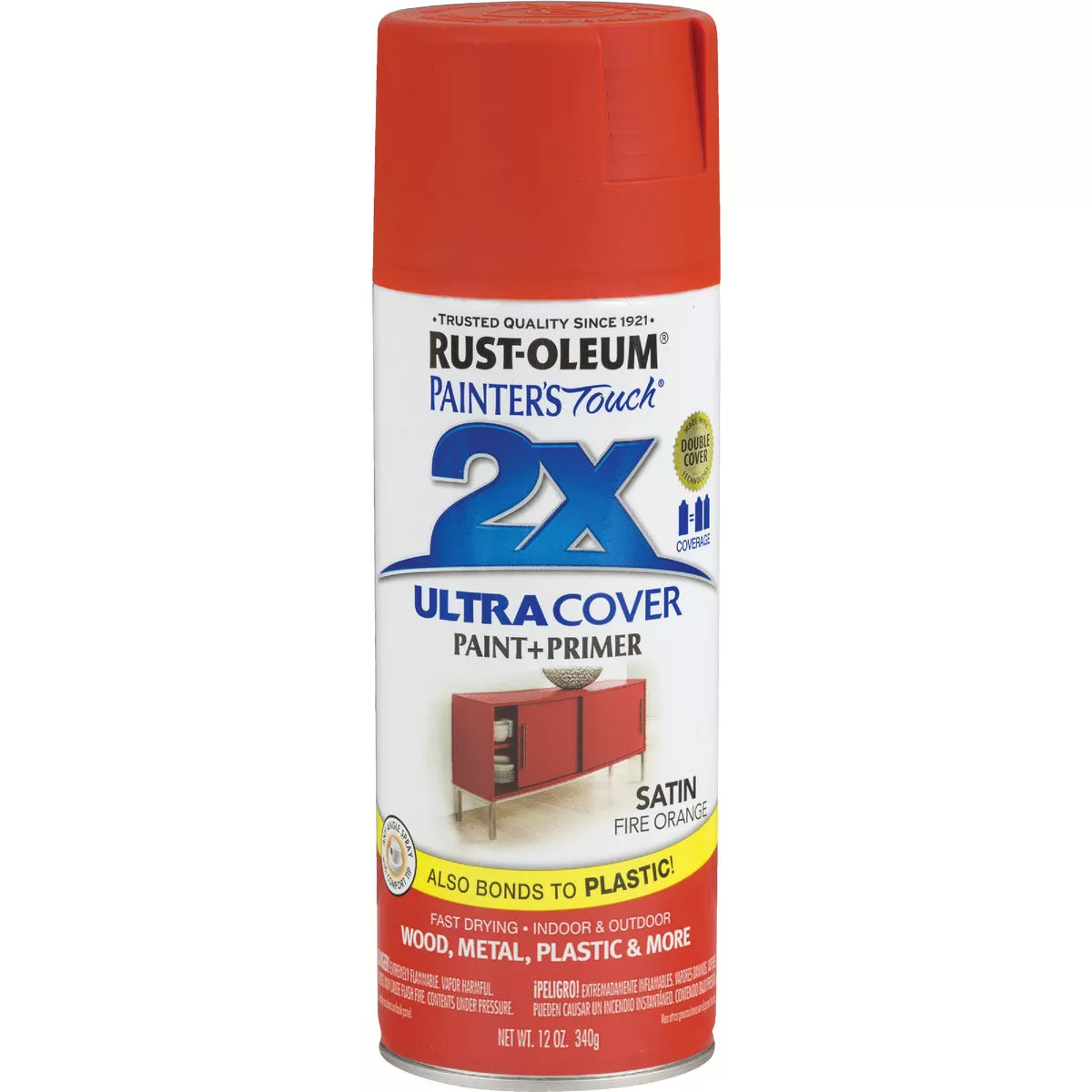 Rust-Oleum Painter's Touch 2X Ultra Cover 12 Oz. Satin Paint + Primer Spray Paint, Fire Orange - photo 3