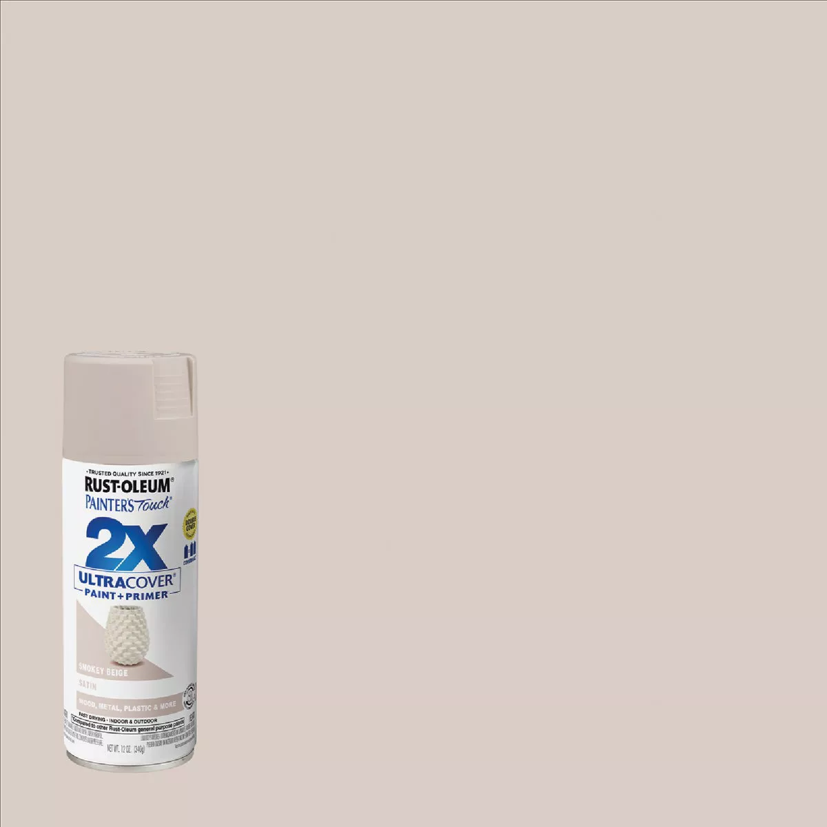 Rust-Oleum Painter's Touch 2X Ultra Cover 12 Oz. Satin Paint + Primer Spray Paint, Smokey Beige