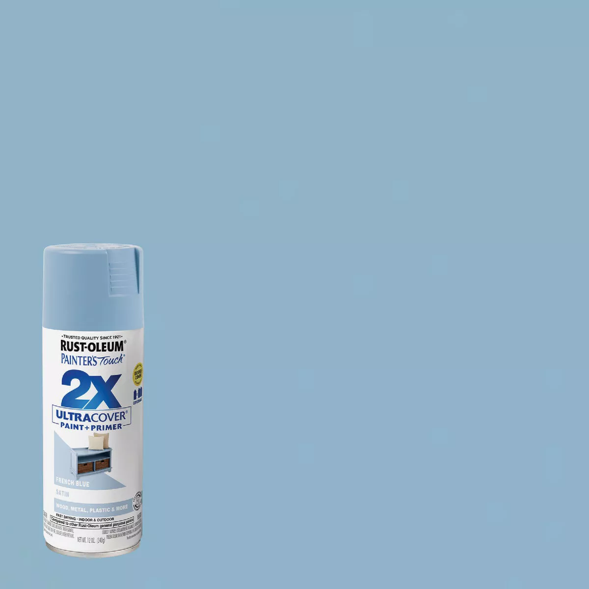 Rust-Oleum Painter's Touch 2X Ultra Cover 12 Oz. Satin Paint + Primer Spray Paint, French Blue