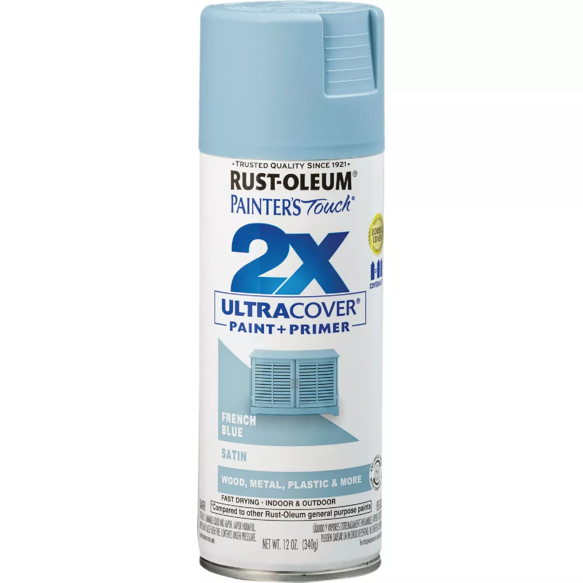 Rust-Oleum Painter's Touch 2X Ultra Cover 12 Oz. Satin Paint + Primer Spray Paint, French Blue - photo 2