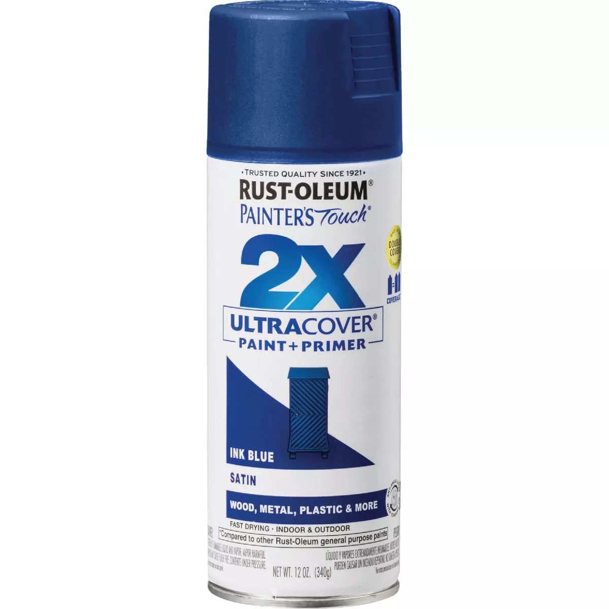 Rust-Oleum Painter's Touch 2X Ultra Cover 12 Oz. Satin Paint + Primer Spray Paint, Ink Blue - photo 2