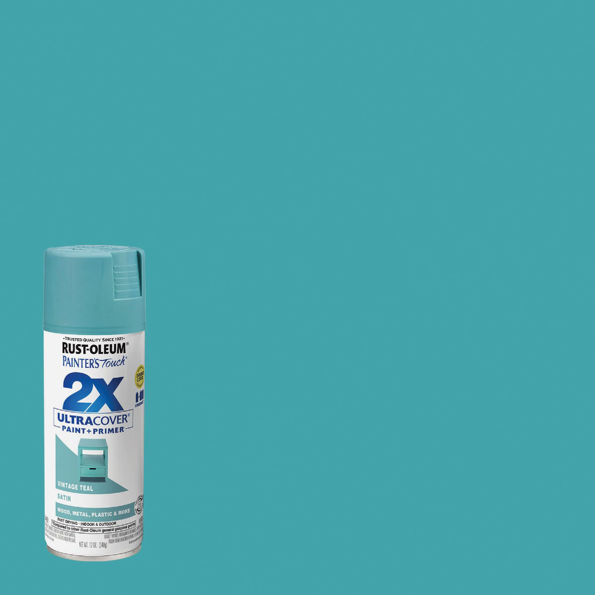 RustOleum Painter's Touch 2X Ultra Cover 12 Oz. Satin Paint + Primer Spray Paint, Vintage Teal