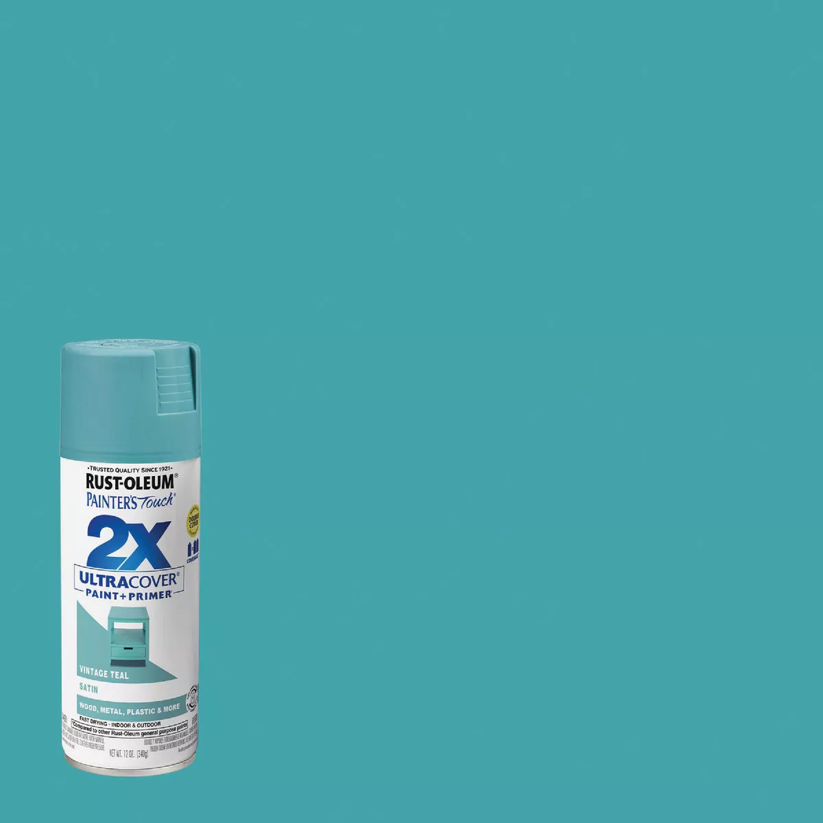 Rust-Oleum Painter's Touch 2X Ultra Cover 12 Oz. Satin Paint + Primer Spray Paint, Vintage Teal