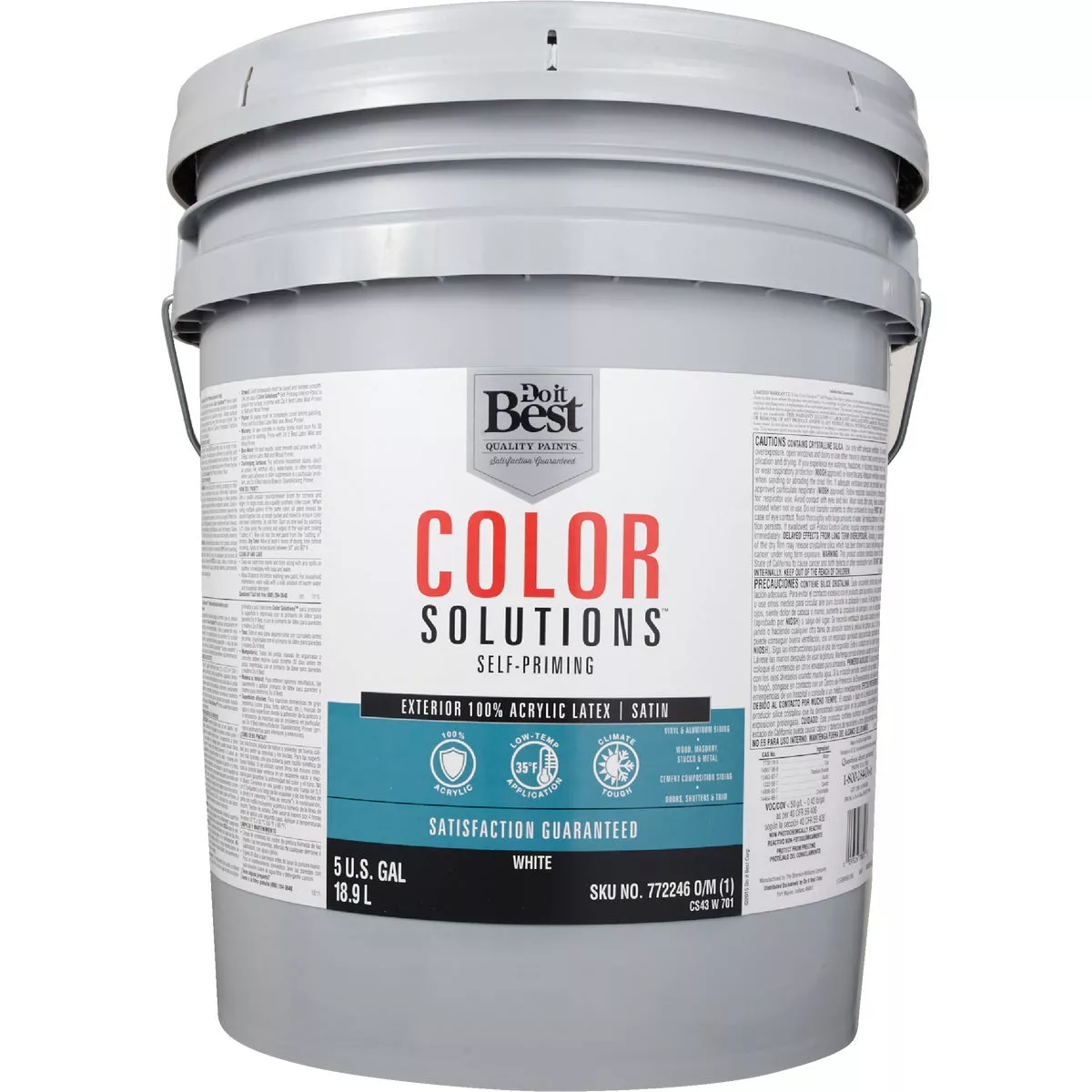 Do it Best Color Solutions 100% Acrylic Latex Self-Priming Satin Exterior House Paint, White, 5 Gal. - photo 2