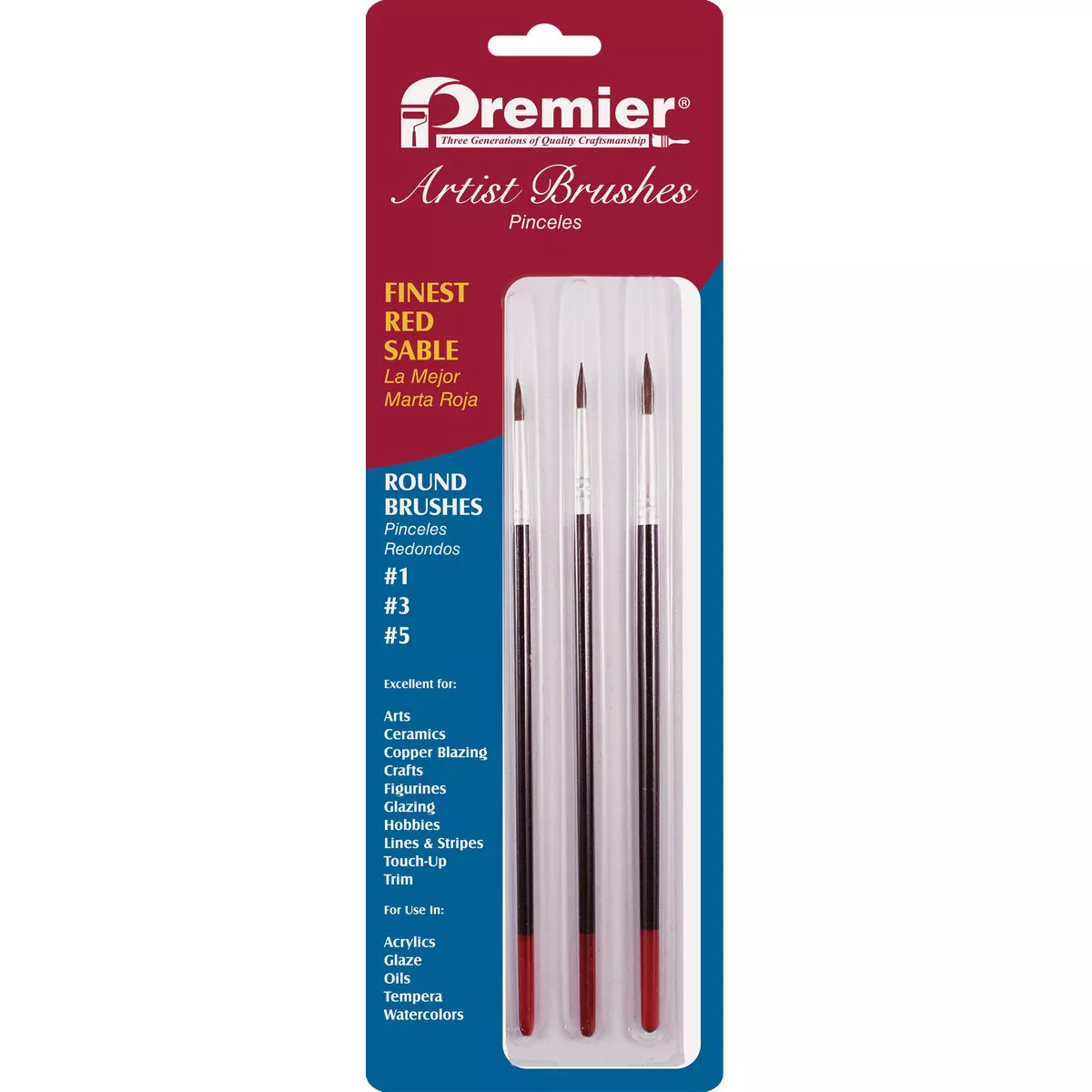 Premier Assorted Red Sable Round Artist Brushes (3-Pieces) - photo 2