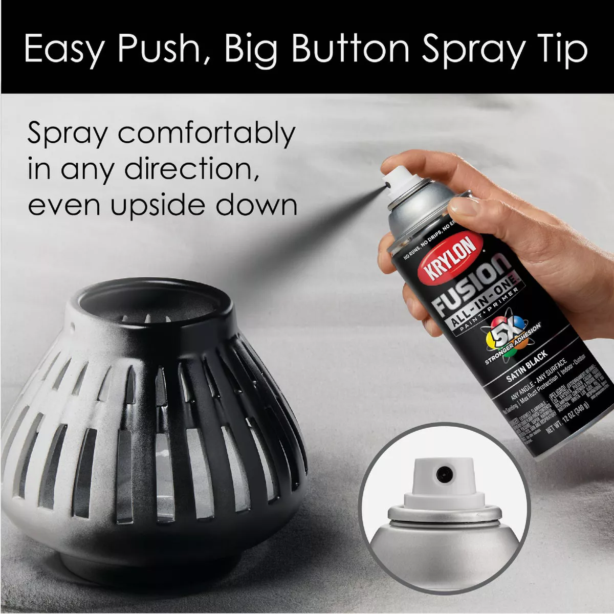 Krylon Fusion All-In-One Satin Spray Paint & Primer, Black - photo 4