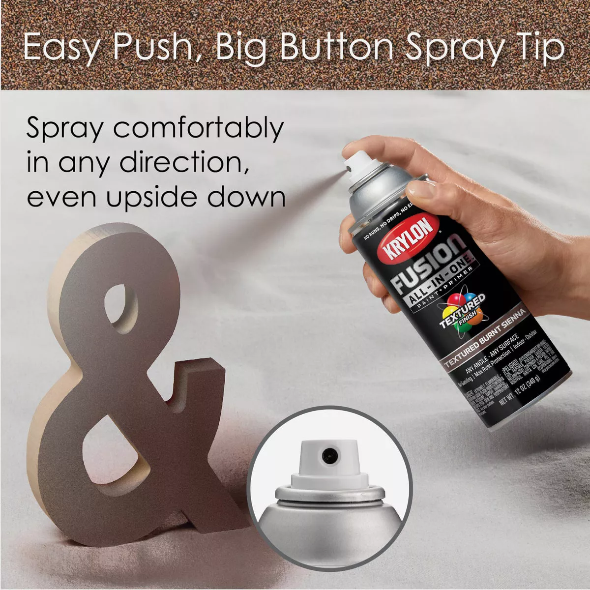 Krylon Fusion All-In-One Textured Spray Paint & Primer, Burnt Sienna - photo 2