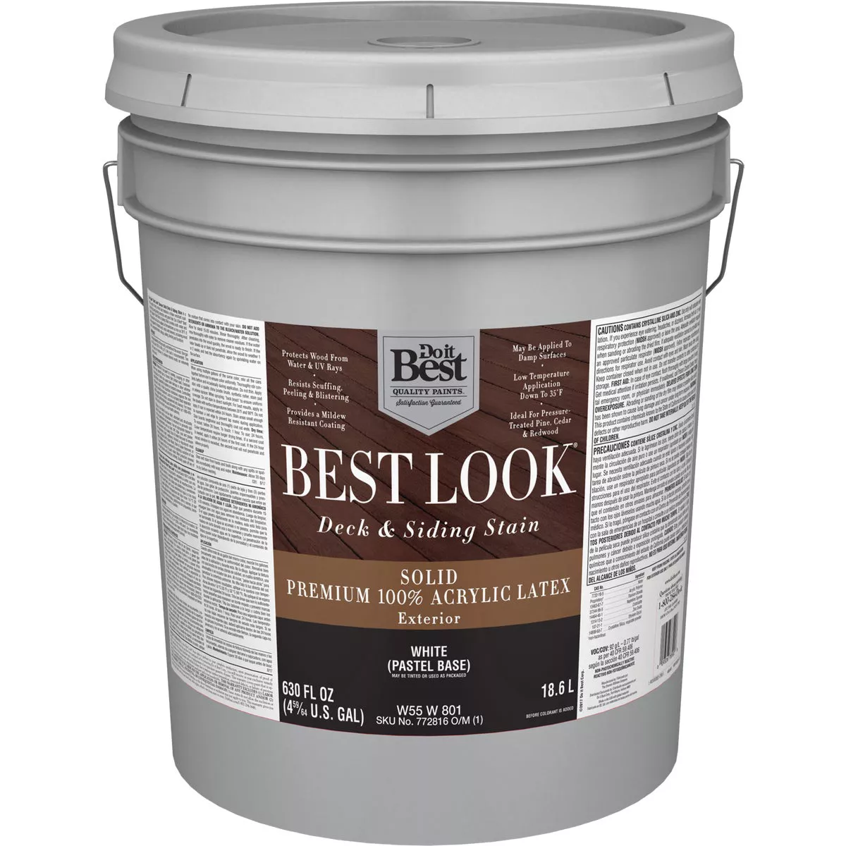 Best Look Solid Deck & Siding Exterior Stain, White Pastel Base, 5 Gal.
