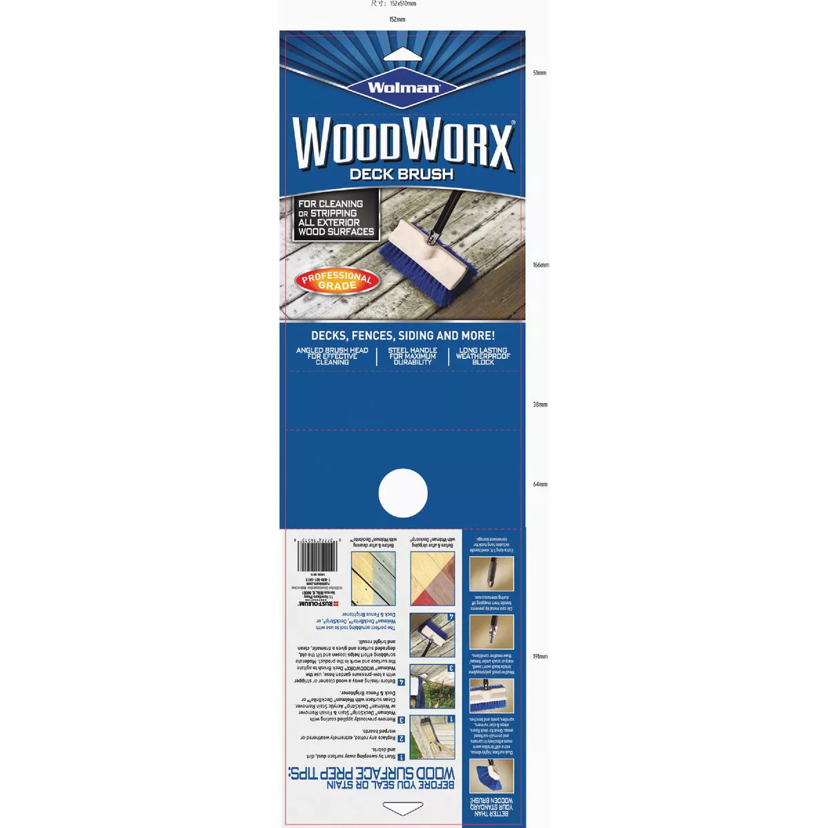 Wolman Wood Worx Deck Brush with 5 Ft. Handle