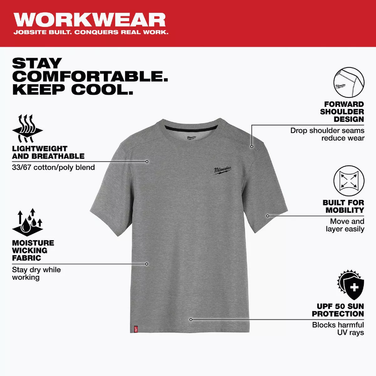 Milwaukee Large Gray Short Sleeve Unisex Hybrid Work Shirt - photo 4