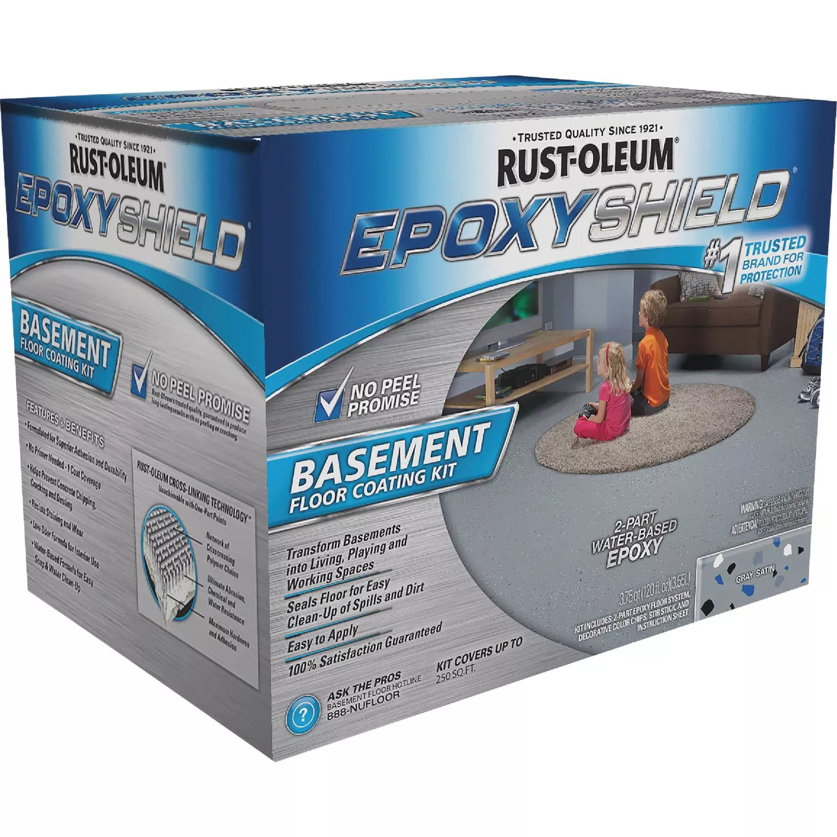 Rust-Oleum EpoxyShield Satin Basement Floor Coating Kit, Gray, 120 Oz.
