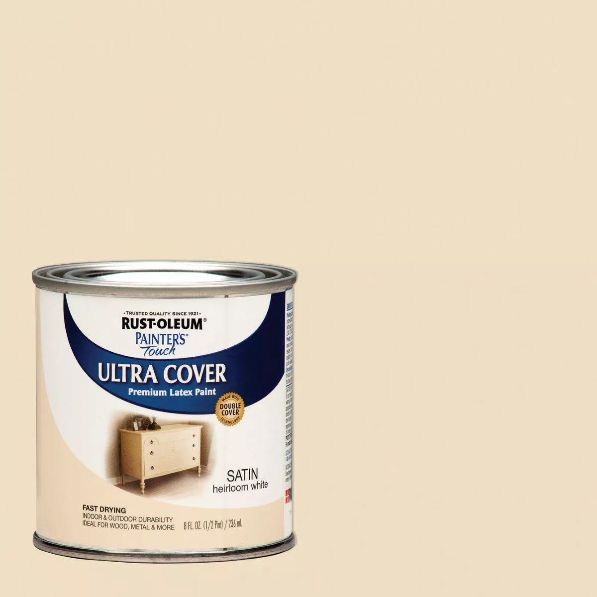 Rust-Oleum Painter's Touch 2X Ultra Cover Premium Latex Paint, Satin Heirloom White, 1/2 Pt.