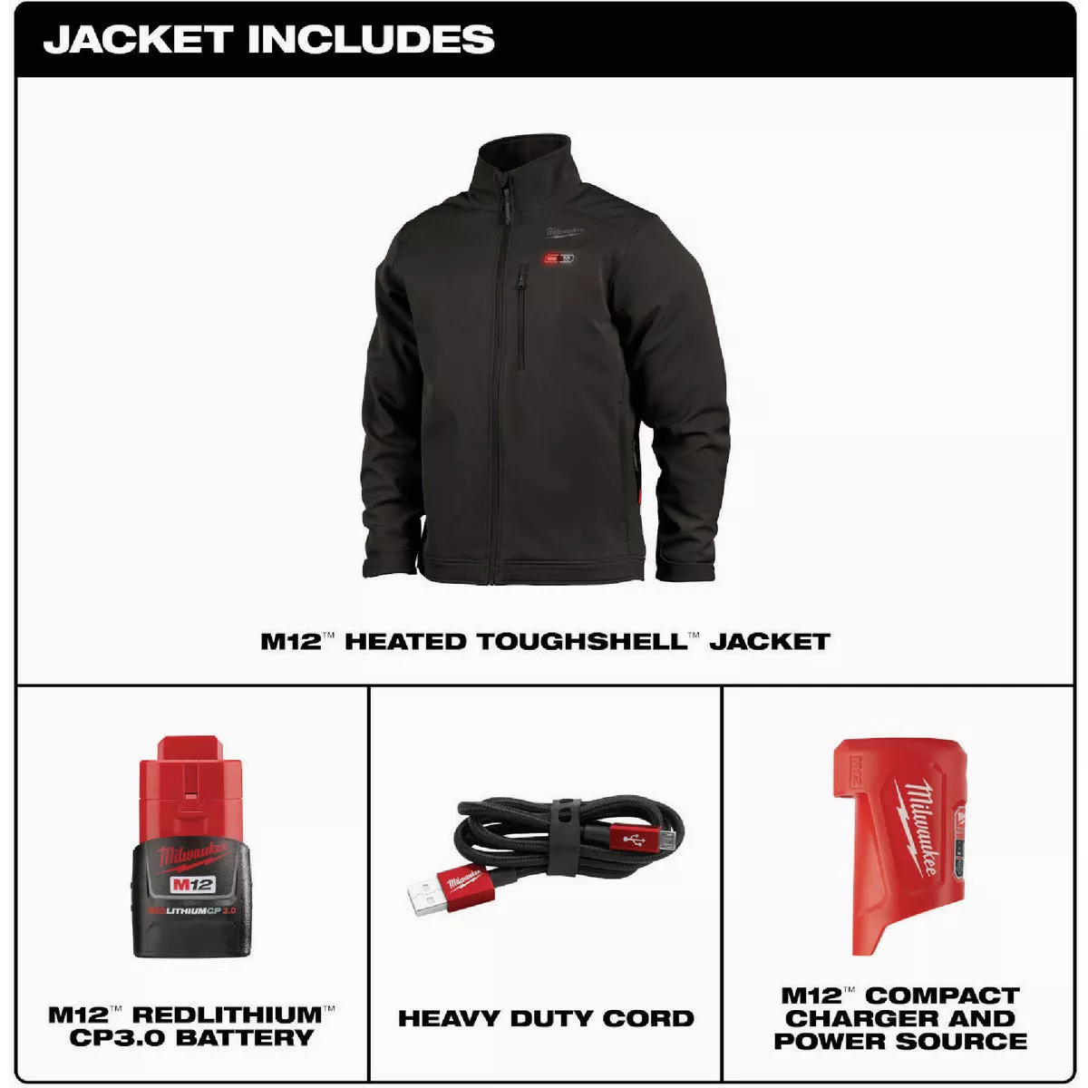 Milwaukee M12 TOUGHSHELL Men's Black Cordless Heated Jacket Kit, 3XL - photo 6