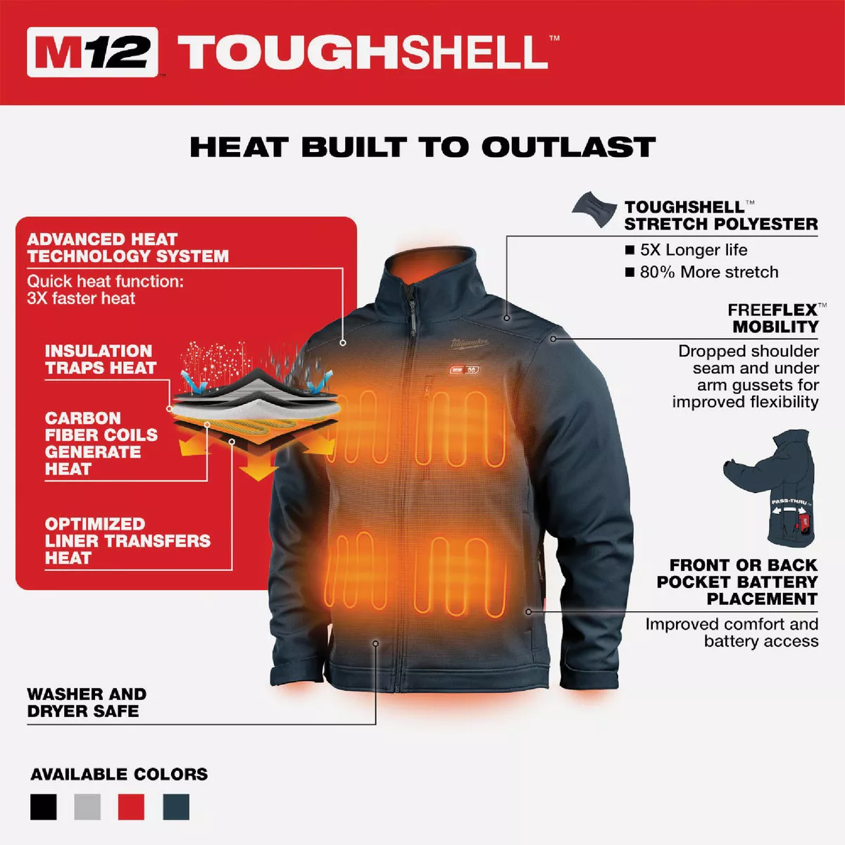 Milwaukee M12 TOUGHSHELL Men's Black Cordless Heated Jacket Kit, 3XL - photo 7