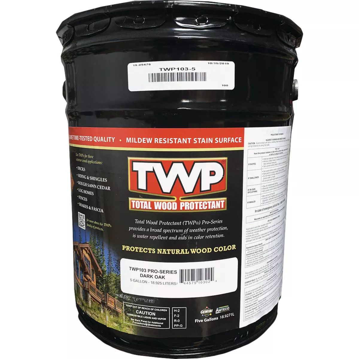 TWP 100 Pro Series Semi-Transparent Wood Protectant Deck Stain, Dark Oak, 5 Gal.