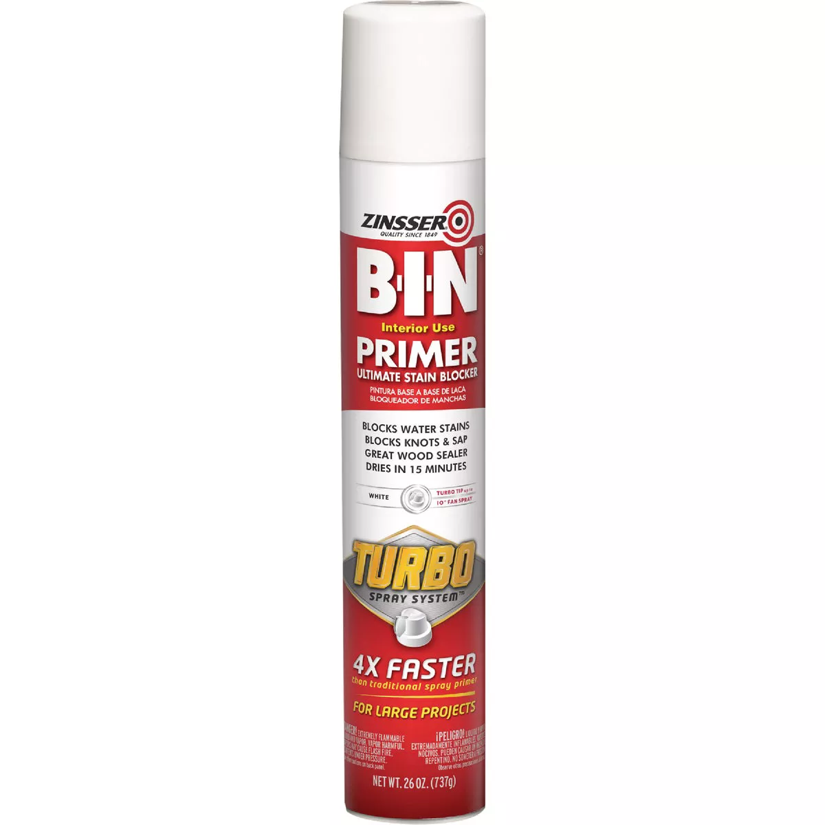 Zinsser 26 Oz. B-I-N Primer Spray with Turbo Spray System, Flat White - photo 2